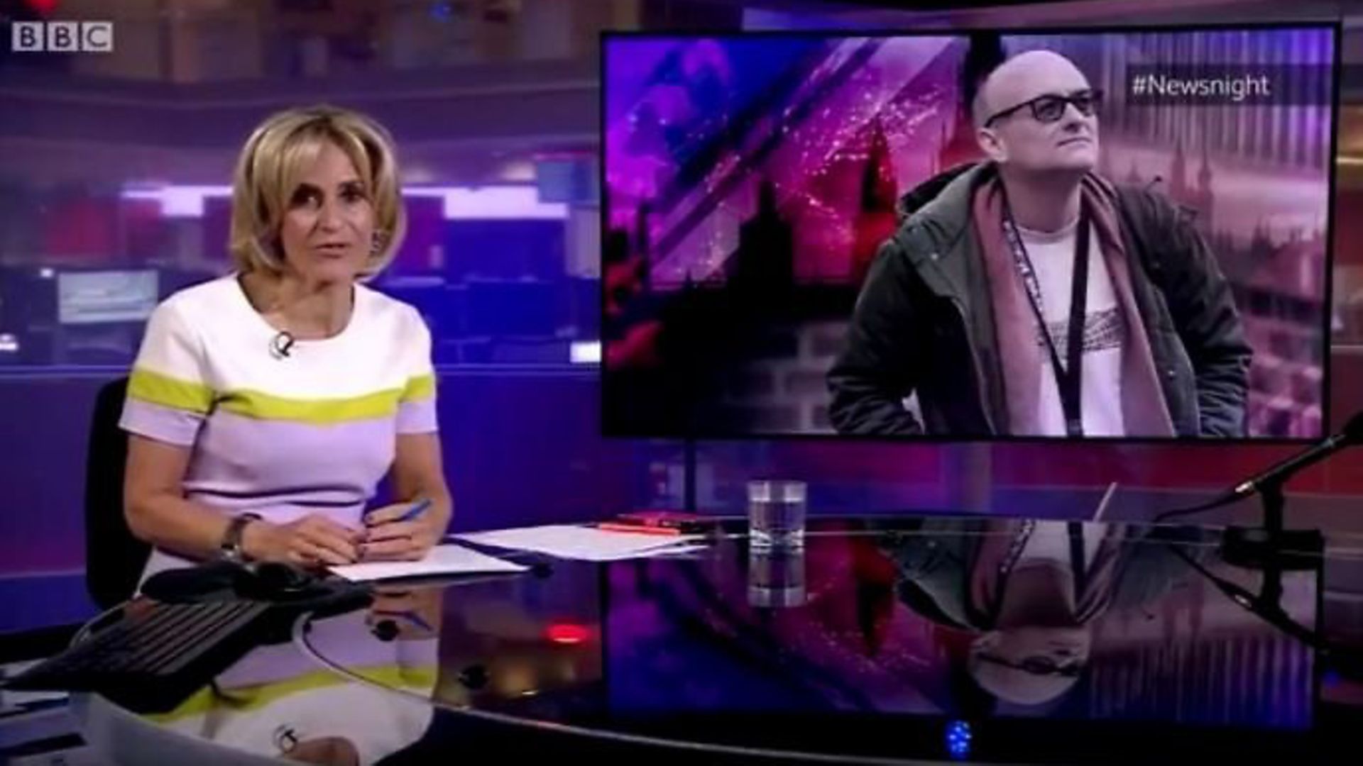 Emily Maitlis introduces BBC Newsnight with a summary of the government's reponse to the Dominic Cummings story. - Credit: BBC