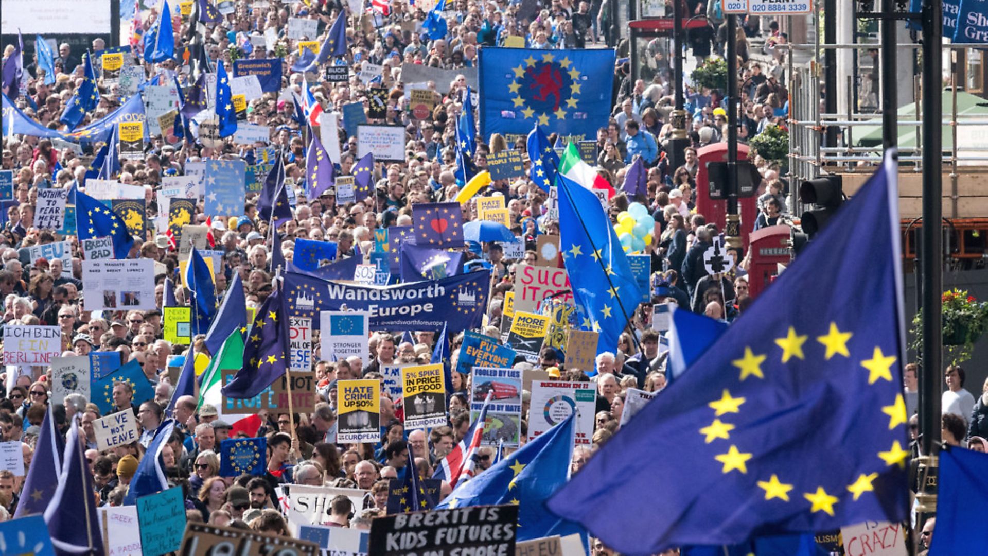Anti-Brexit supporters take part in the Unite for Europe march (Photo by Ray Tang/Anadolu Agency/Getty Images) - Credit: Getty Images