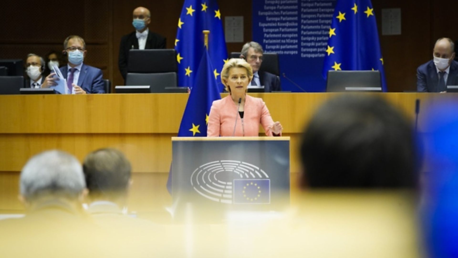 Ursula von der Leyen addresses MEPs. Photograph: Daina LE LARDIC/European Parliament.