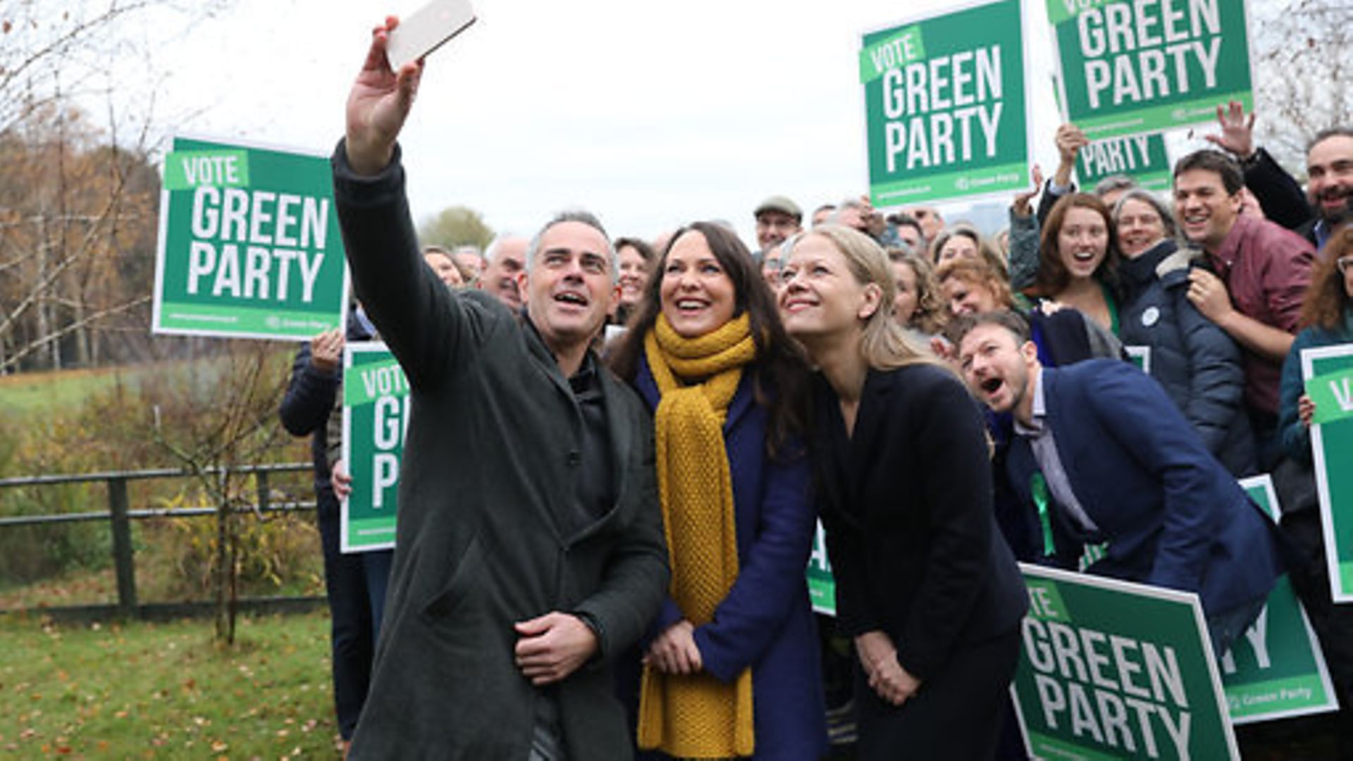 (left to right) Green Party Co-Leader Jonathan Bartley, Deputy leader Amelia Womack and Co-Leader Sian Berry - Credit: PA