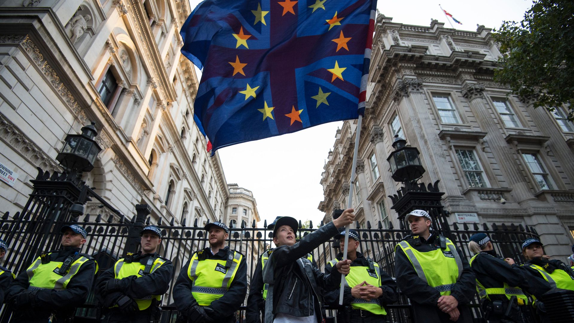 A pro-European campaigns outside Downing Street - Credit: PA
