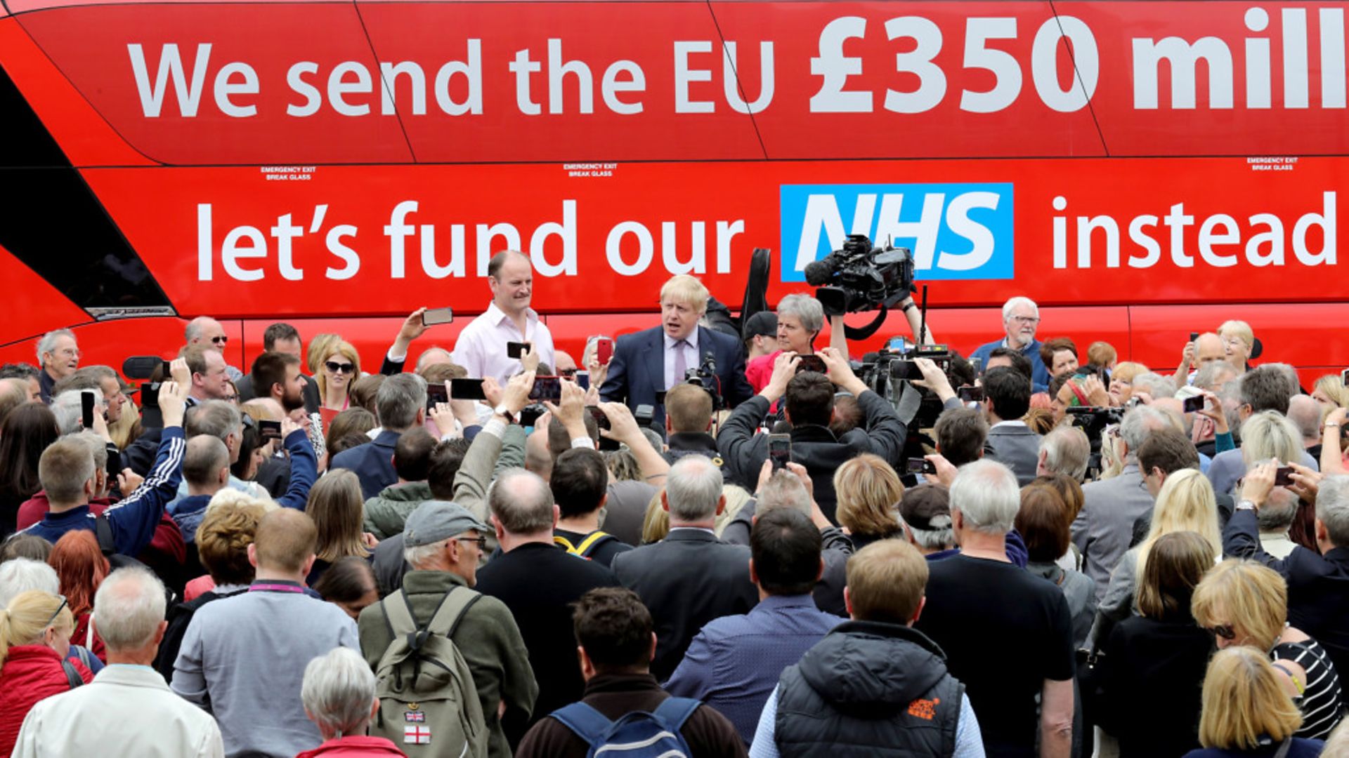 Boris Johnson. Gisela Stuart and Douglas Carswell address the people of Stafford in Market Square during the Vote Leave campaign - Credit: Getty Images