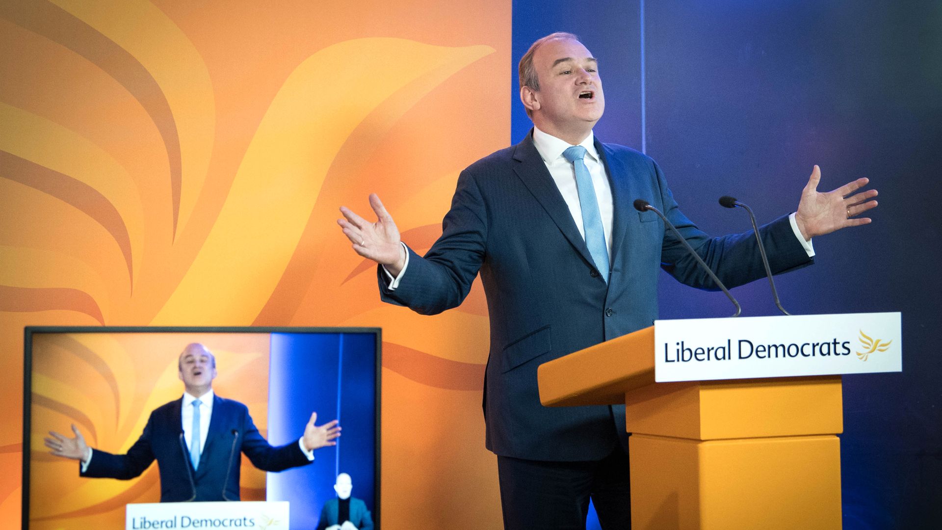 Liberal Democrat leader Sir Ed Davey delivers a keynote speech during an online party conference - Credit: PA