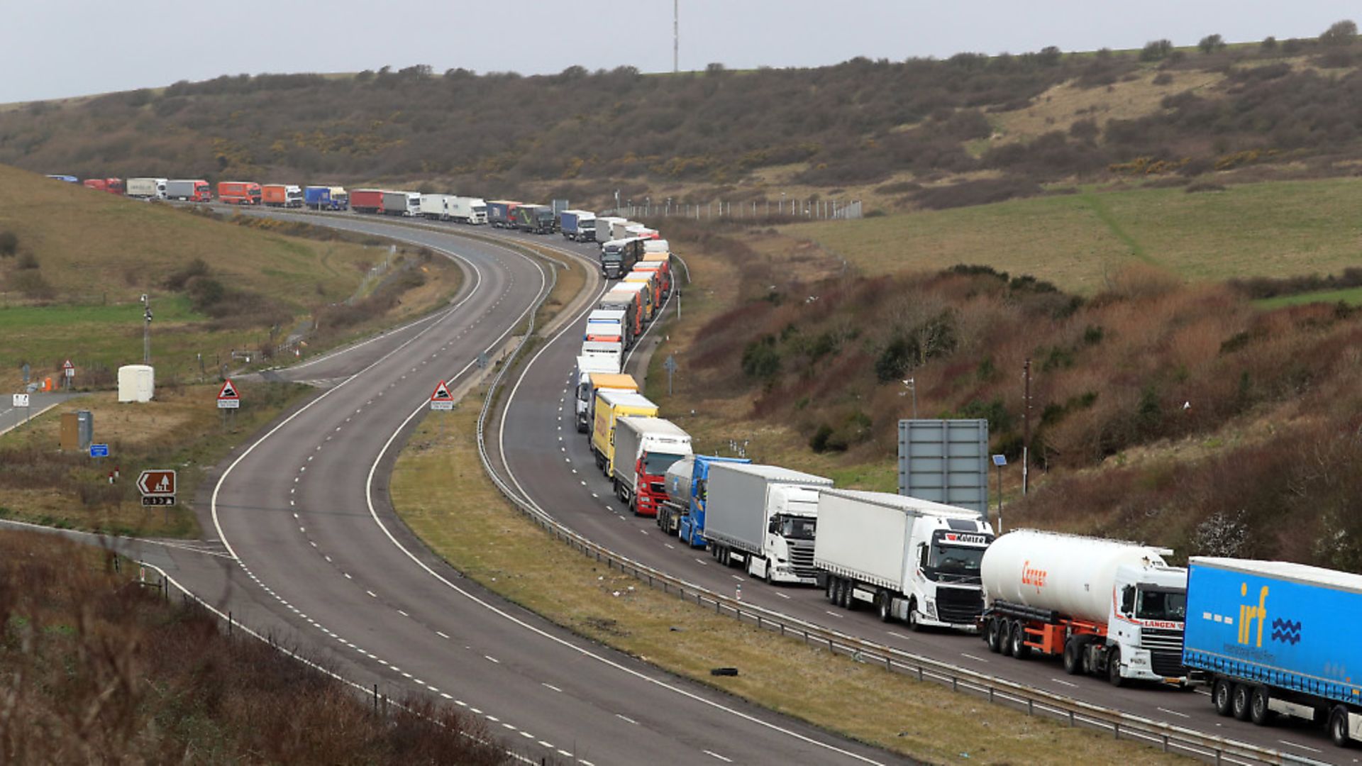 Lorries at the entrance to the Port of Dover in Kent. Photograph: Gareth Fuller/PA. - Credit: PA