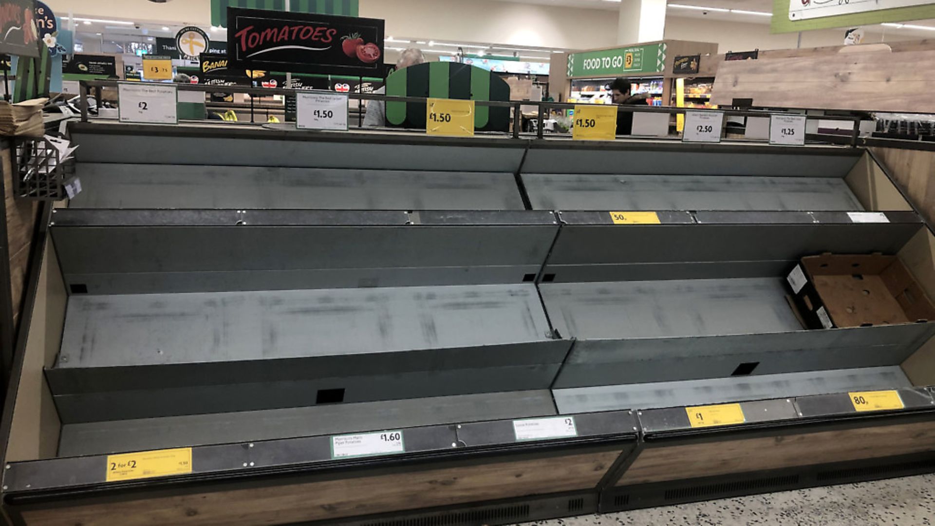 Empty shelves at a Morrisons supermarket. Photograph: Owen Humphreys/PA Wire. - Credit: PA