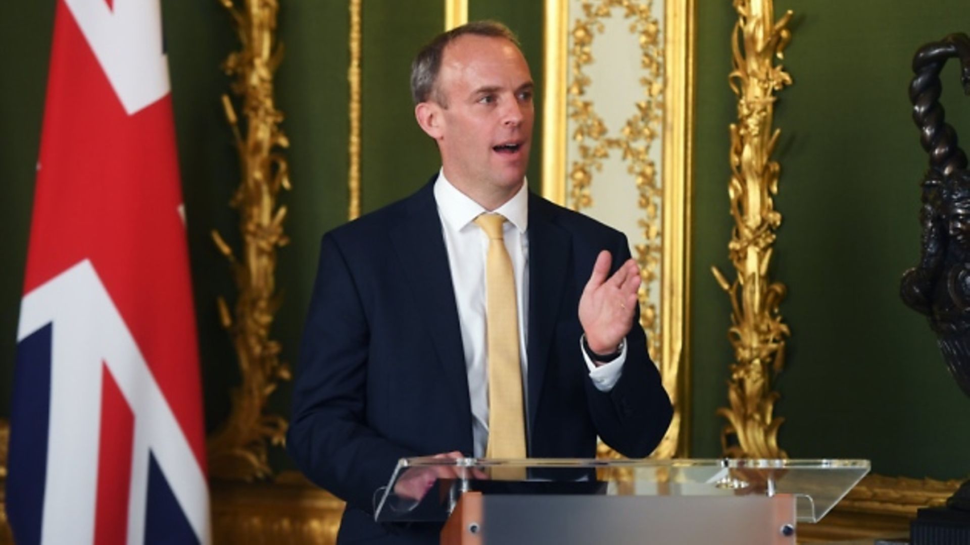 Foreign secretary Dominic Raab during a press conference. Photograph: Peter Summers/PA.