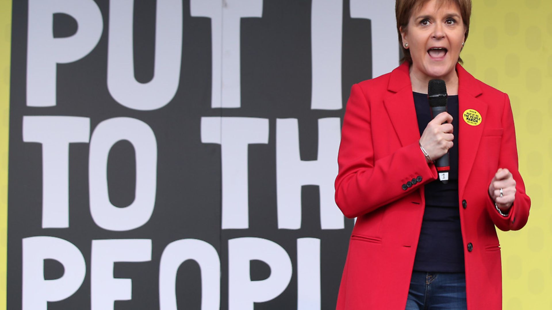 First Minister of Scotland Nicola Sturgeon addresses the People's Vote March in London. - Credit: PA Wire/PA Images