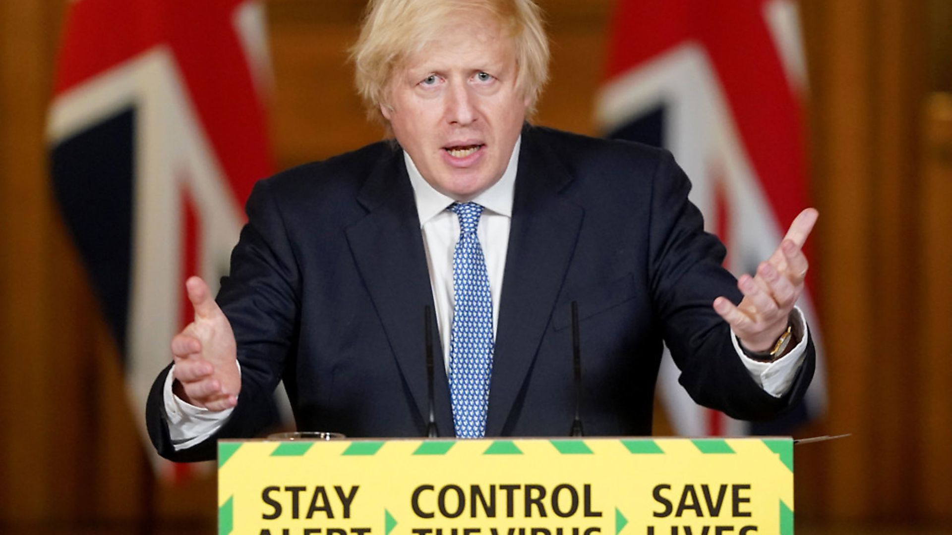 Boris Johnson during a media briefing in Downing Street, London, on coronavirus. Photograph: Pippa Fowles/10 Downing Street/Crown Copyright/PA Wire. - Credit: PA