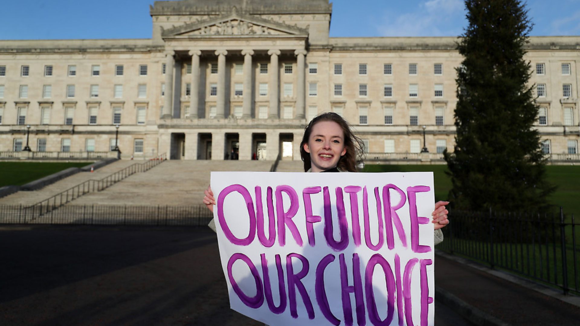 Doire Finn from Our Future, Our Choice NI during a People's Vote protest outside Parliament Buildings, Stormont, Belfast. Photograph: Brian Lawless/PA. - Credit: PA Archive/PA Images