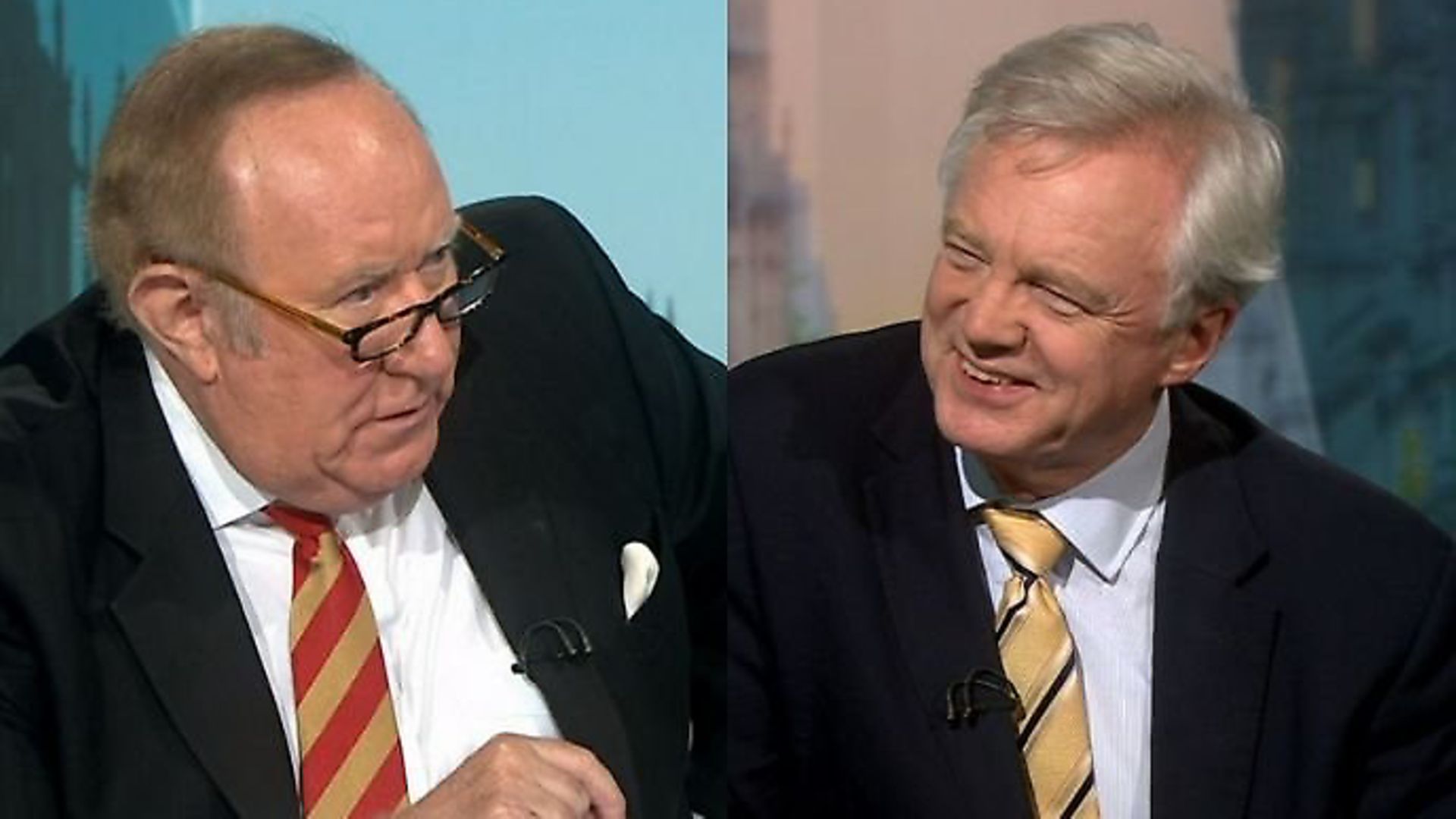 Andrew Neil (left) interviews former Brexit secretary David Davis (right). Photograph: BBC. - Credit: Archant