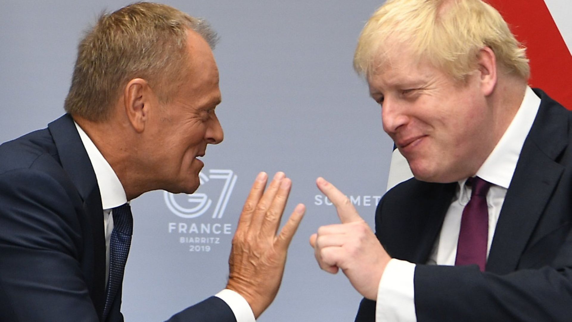 Prime Minister Boris Johnson meets European Council President Donald Tusk for bilateral talks during the G7 summit in Biarritz, France. Photograph: Andrew Parsons/PA. - Credit: PA Wire/PA Images