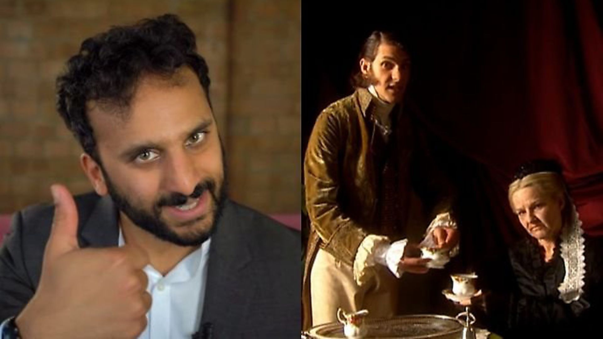 Nish Kumar (left) and Queen Victoria (right) in the Horrible Histories special. Photograph: BBC. - Credit: Archant