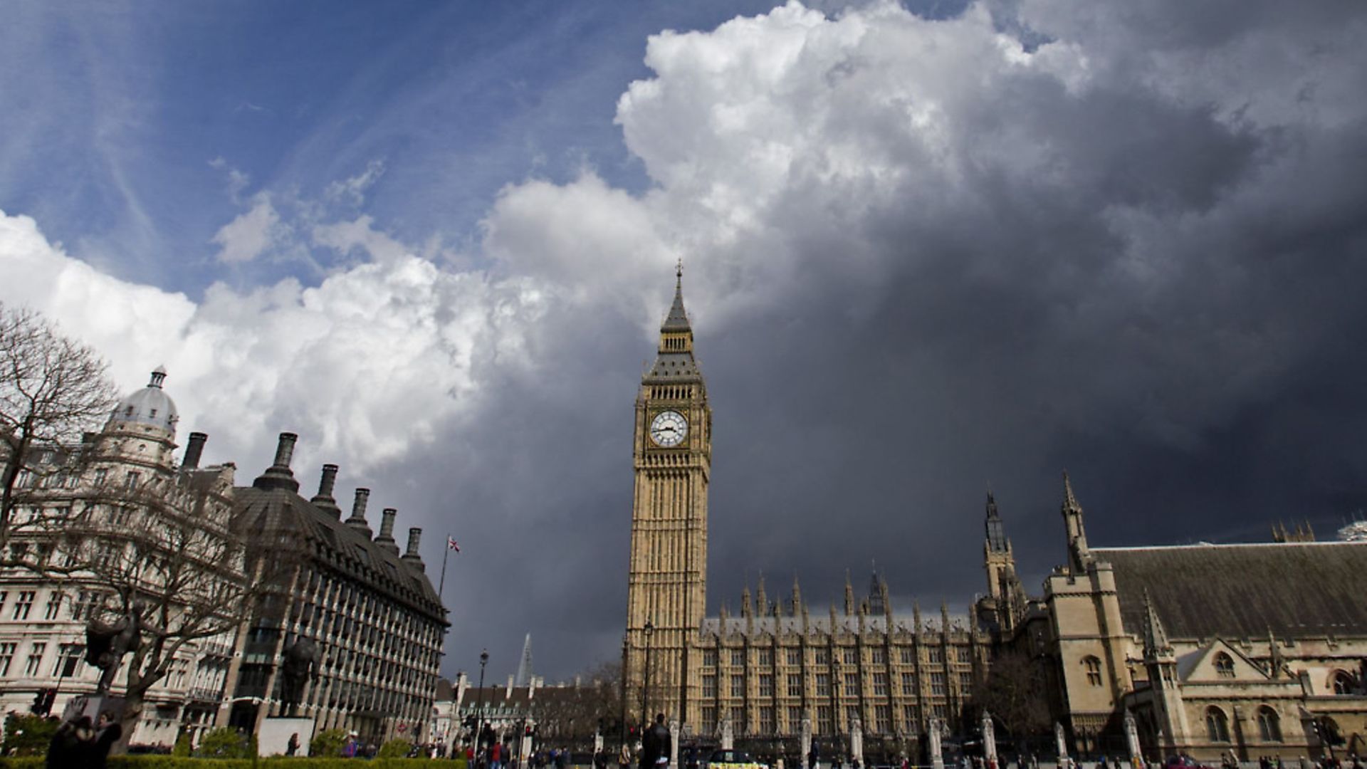 Dark clouds and blue skies over the Palace of Westminster, London. Photograph: Yui Mok/PA. - Credit: PA Archive/PA Images