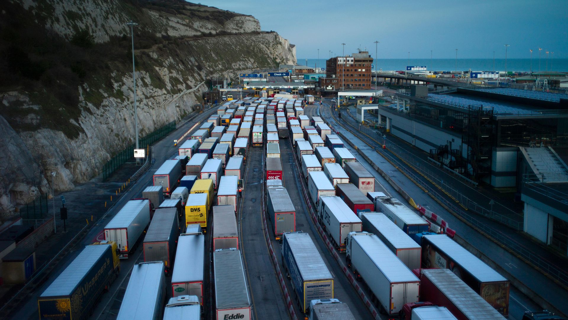 Freight queues at Dover port in Dover, England - Credit: Getty Images