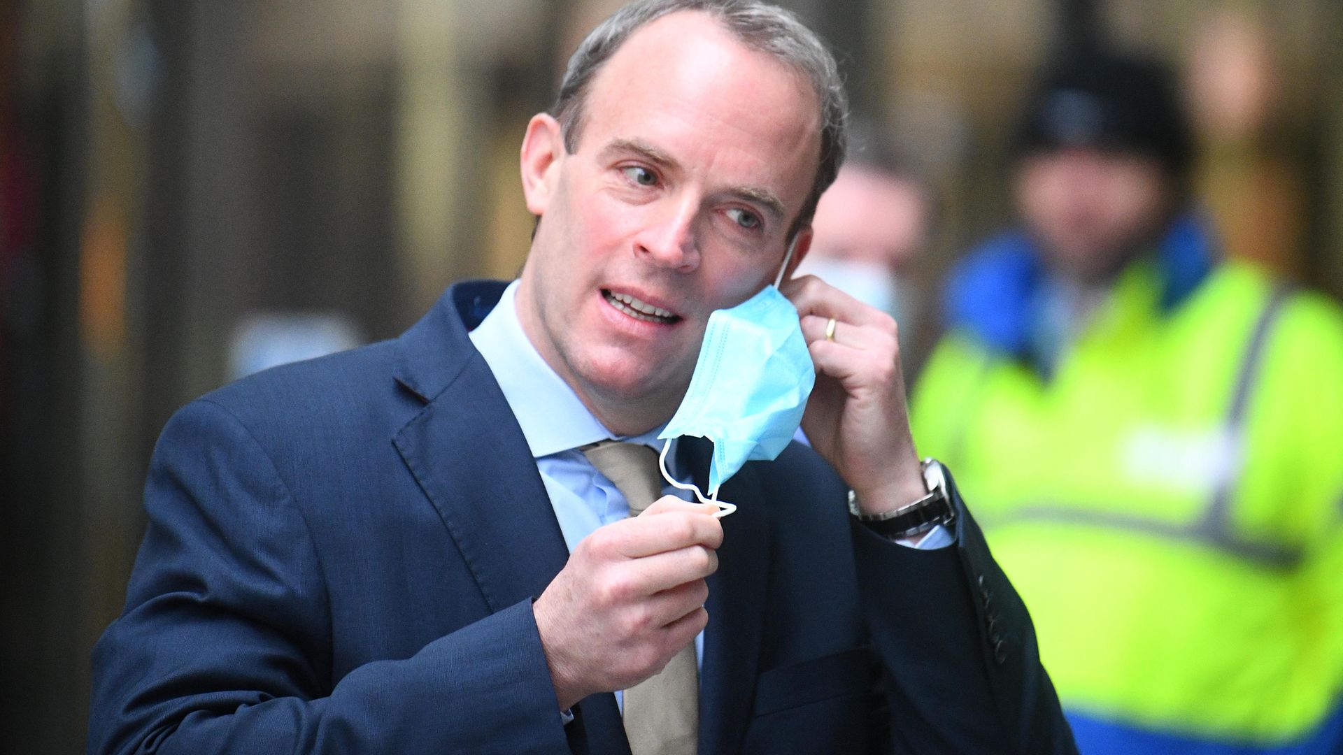 Foreign secretary Dominic Raab speaking to the media outside BBC Broadcasting House - Credit: PA