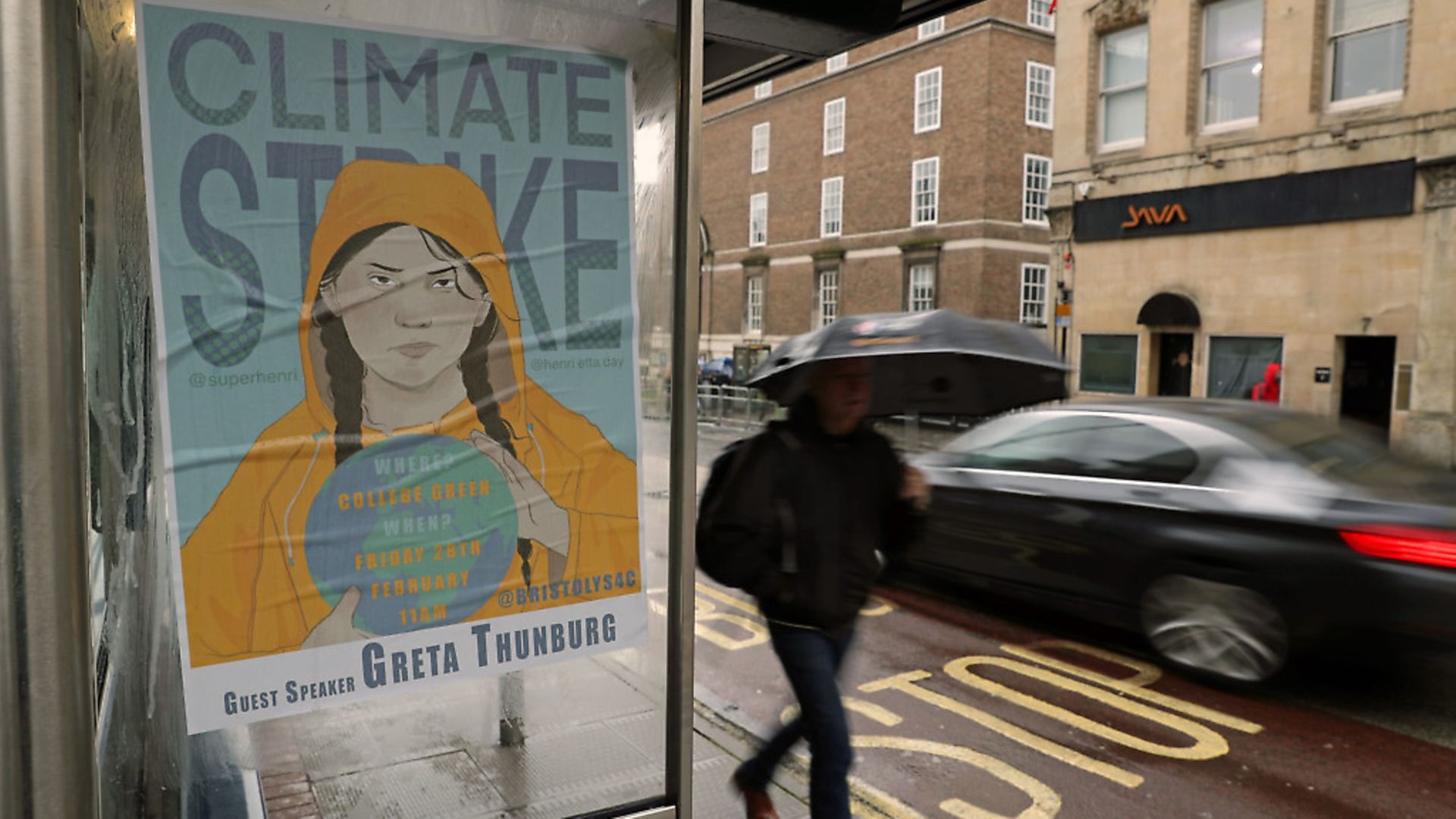 A poster depicting environmental activist Greta Thunberg which has been pasted to a bus shelter ahead of the Bristol Youth Strike 4 Climate protest in Bristol. Photograph: Andrew Matthews/PA Wire. - Credit: PA