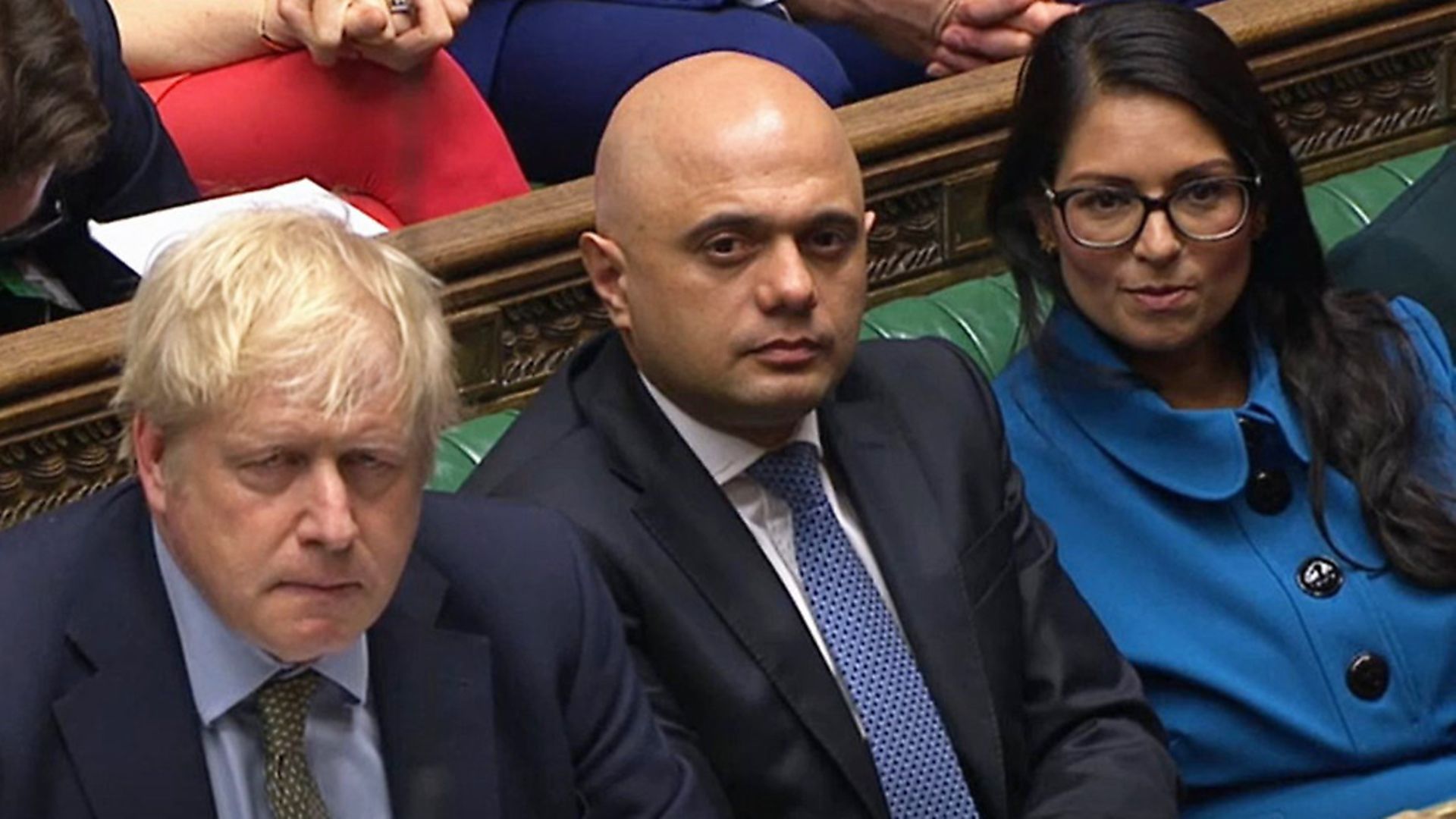 Prime minister Boris Johnson, chancellor of the exchequer Sajid Javid and home secretary Priti Patel. Photograph: House of Commons/PA. - Credit: PA Wire/PA Images