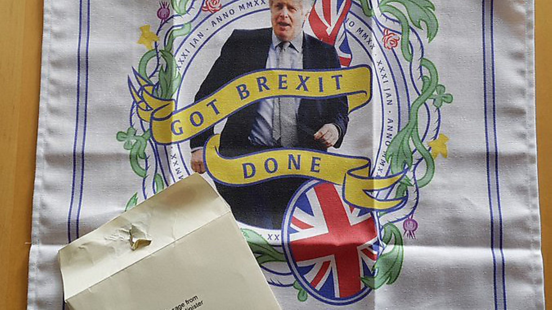 A 'Got Brexit Done' tea towel comes with a message from Boris Johnson. Photograph: Herman Beun/Twitter. - Credit: Archant