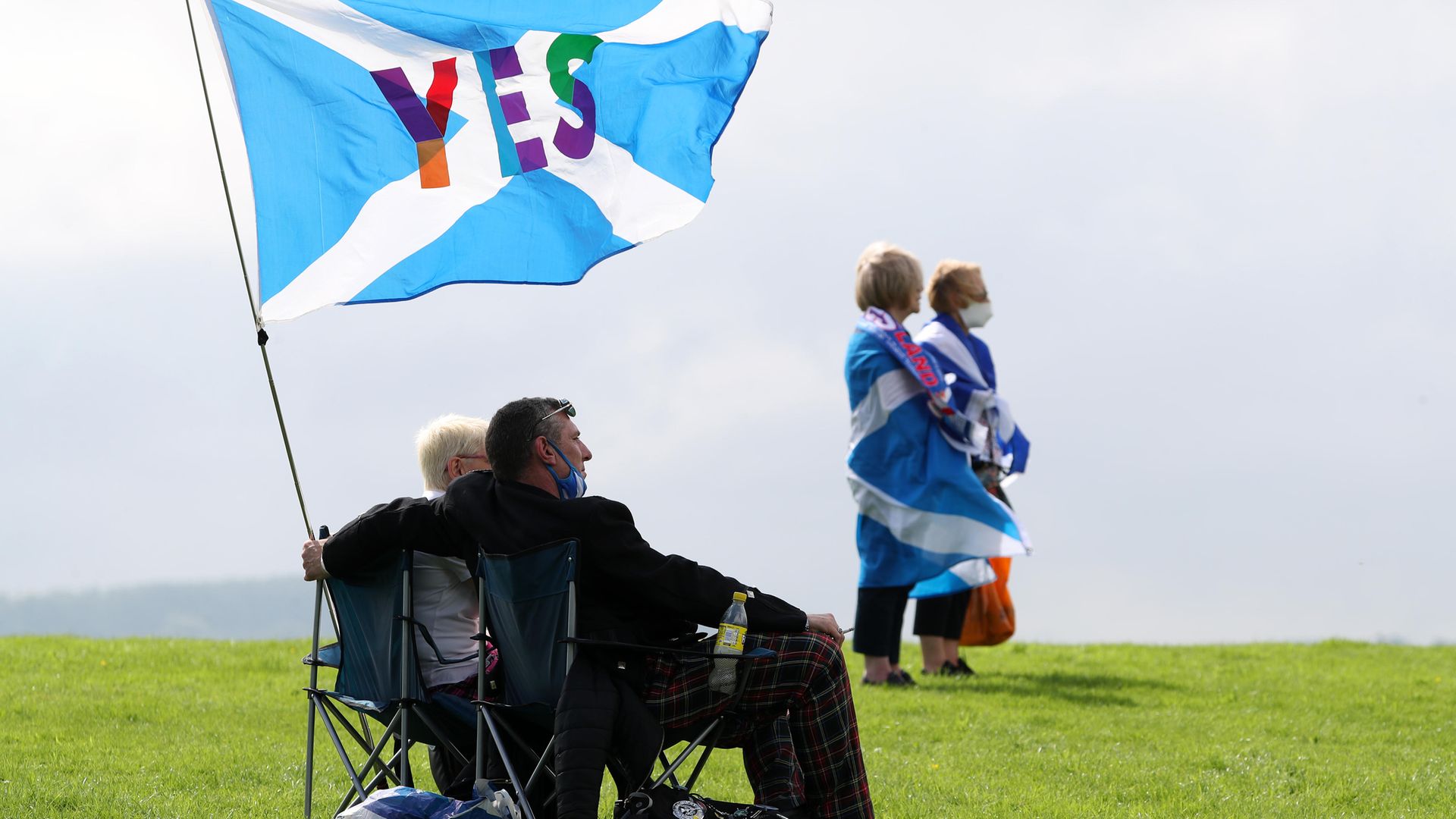 People take part in the All Under One Banner Scottish independence demonstration at the Robert the Bruce statue at the Battle of Bannockburn site near Stirling - Credit: PA