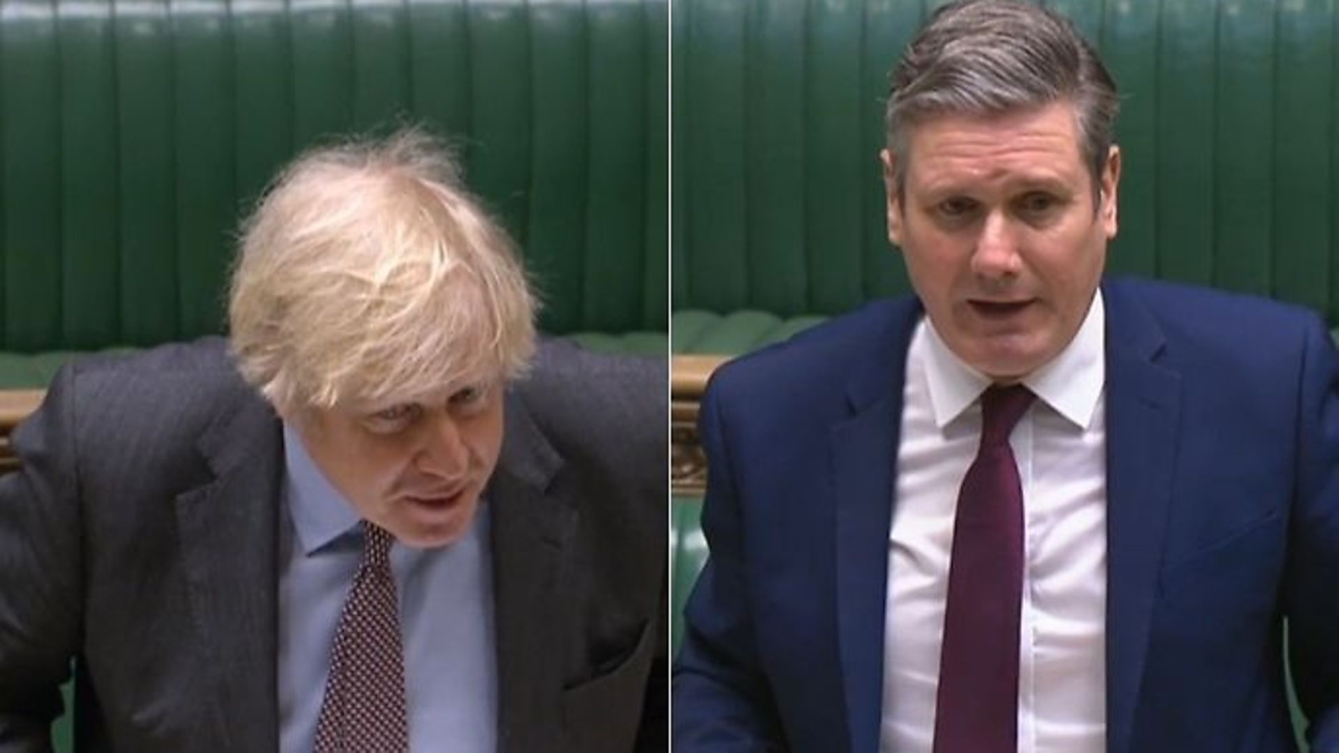 Boris Johnson (L) and Sir Keir Starmer during this week's Prime Minister's Questions - Credit: Parliamentlive.tv