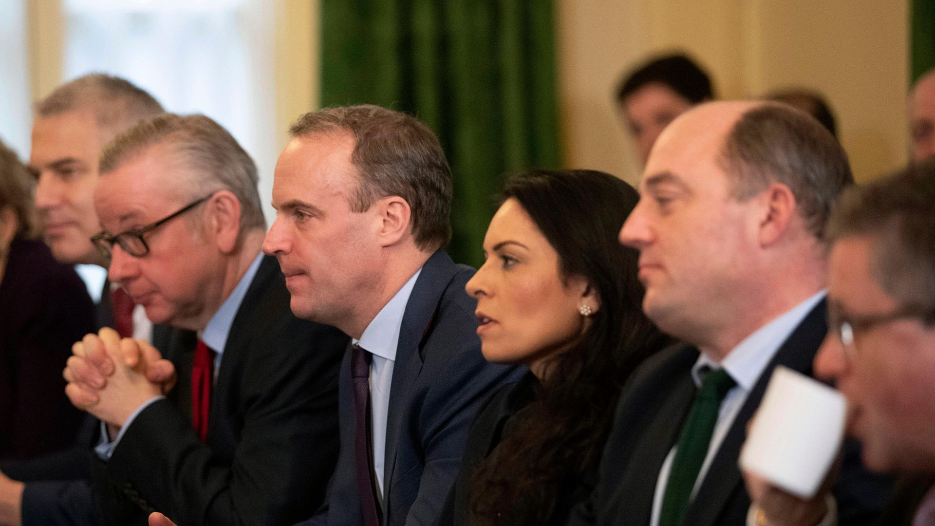 Foreign Secretary Dominic Raab with Home Secretary Priti Patel, Chancellor of the Duchy of Lancaster Michael Gove and Defence Secretary Ben Wallace listen as Prime Minister Boris Johnson holds a cabinet meeting - Credit: PA