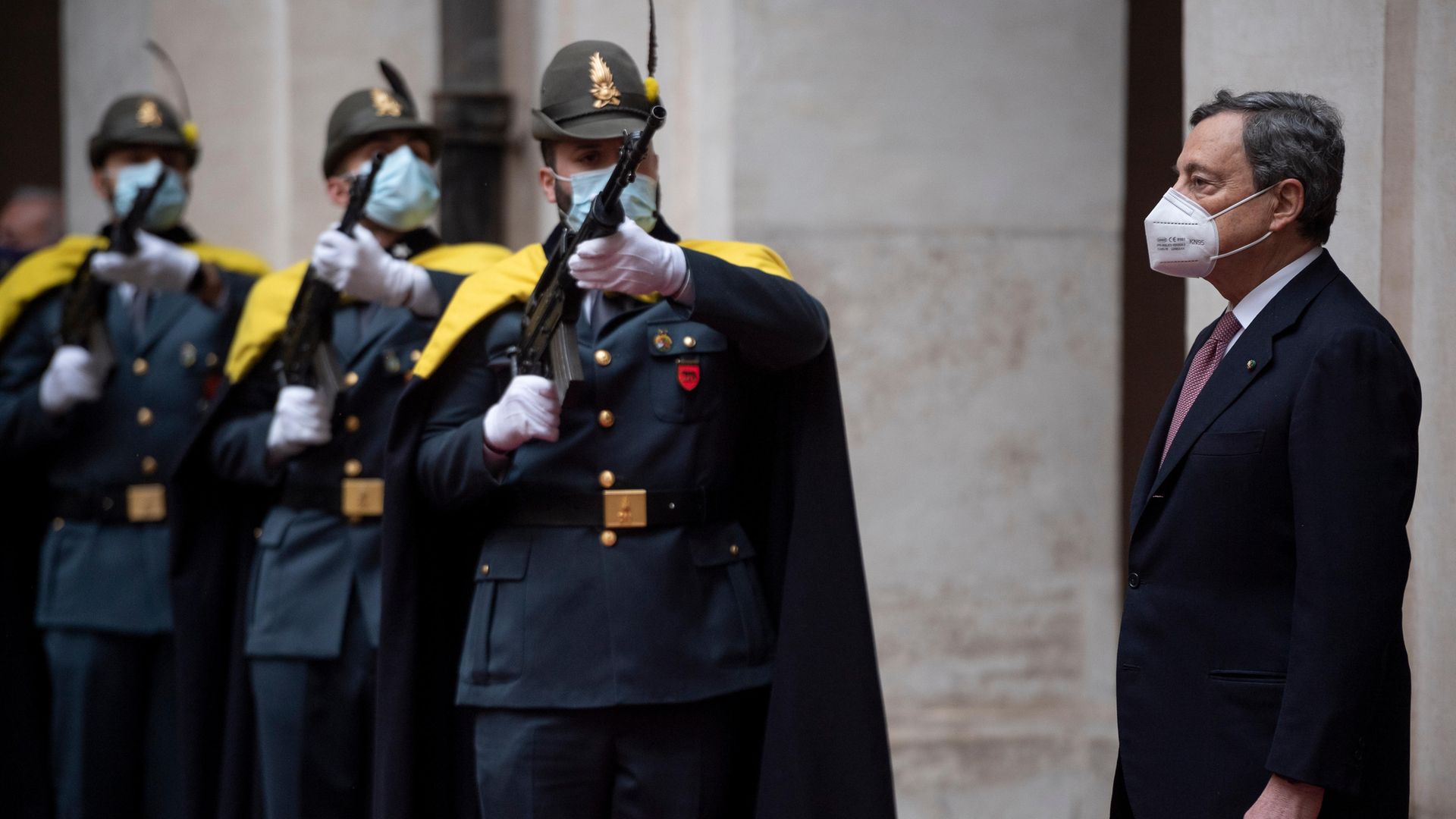 Italian Prime Minister Mario Draghi arrives at Palazzo Chigi for the first Ministry Council meeting of the new Italian government - Credit: Getty Images