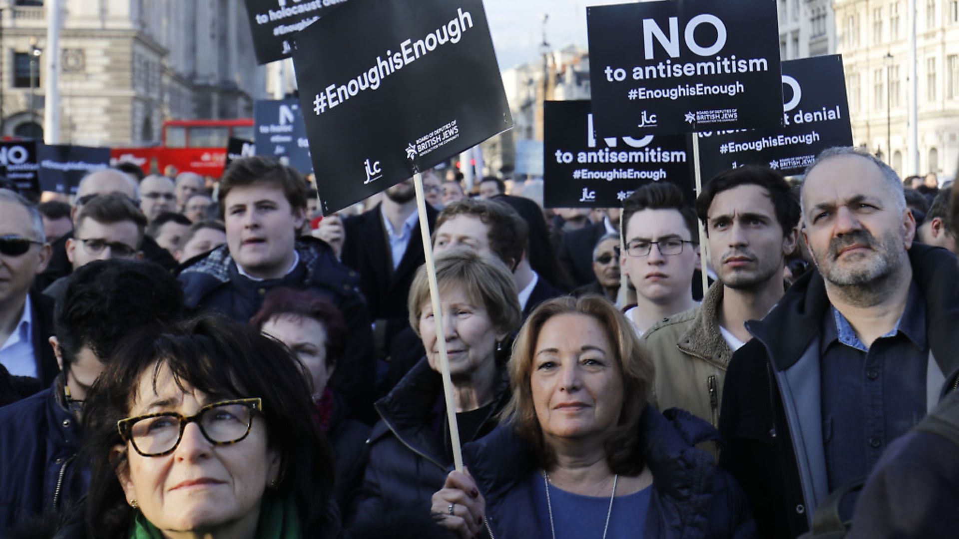 Members of the Jewish community hold a protest against anti-semitism. Photo: TOLGA AKMEN/AFP via Getty Images - Credit: AFP via Getty Images