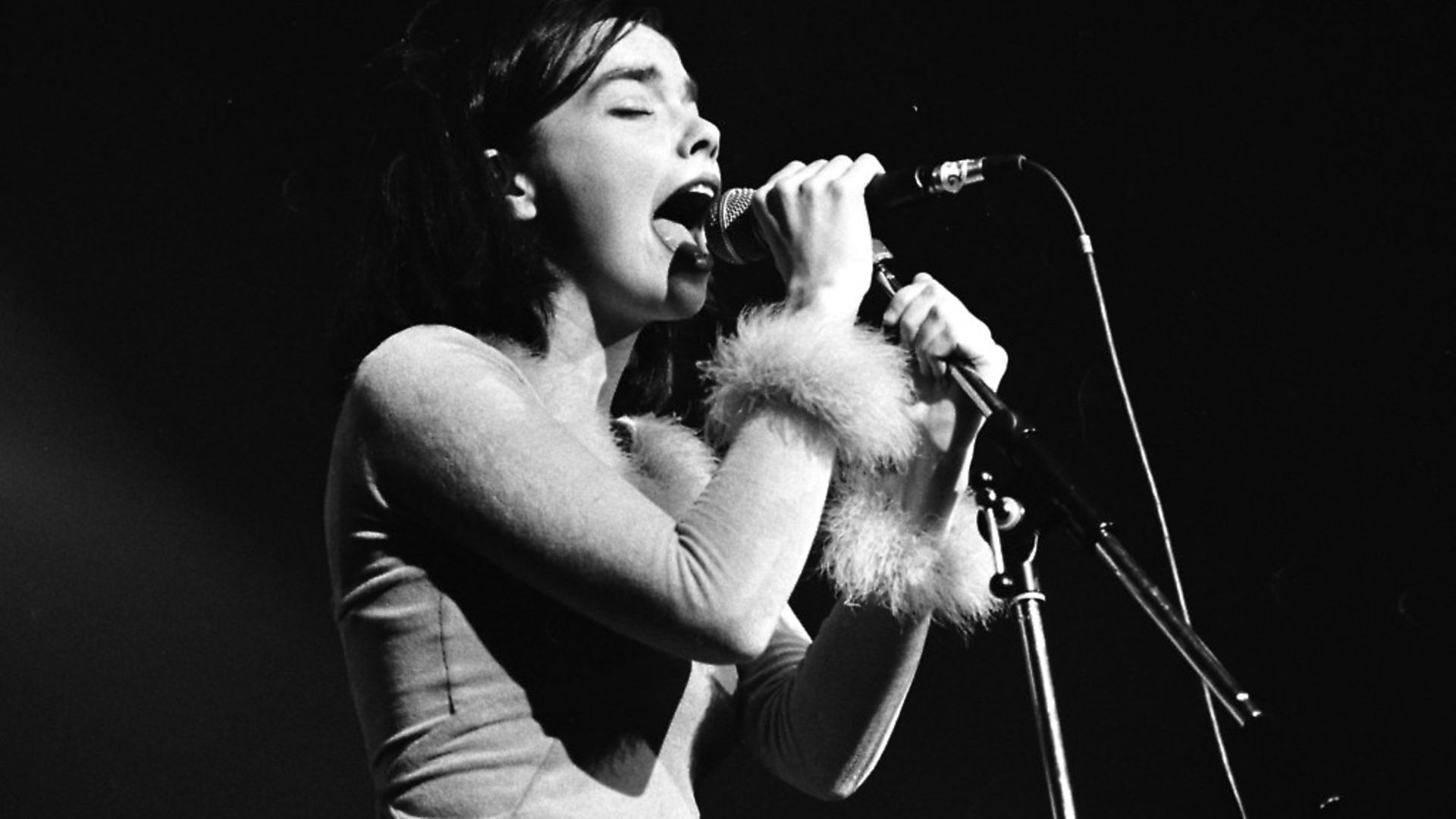 Bjork performs on stage with The Sugarcubes in Paris, France, 1990. (Photo by Martyn Goodacre/Getty Images) - Credit: Getty Images