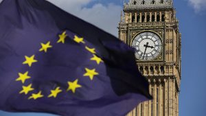 A European Union flag in front of Big Ben at an anti-Brexit event. Photo: Daniel Leal-Olivas/PA