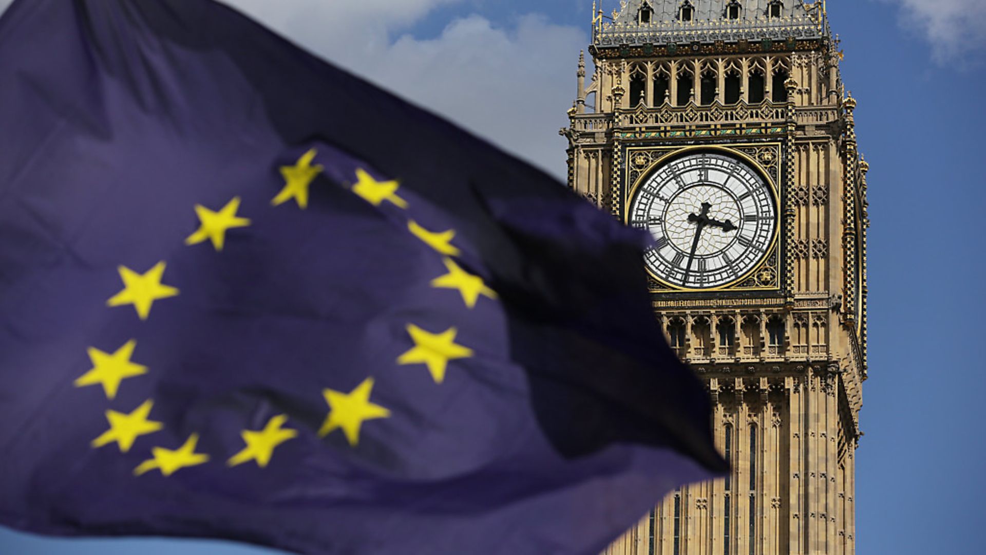 A European Union flag in front of Big Ben at an anti-Brexit event. Photo: Daniel Leal-Olivas/PA