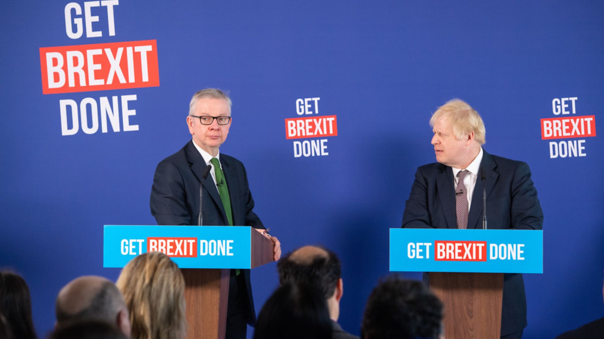 Prime Minister Boris Johnson and Chancellor of the Duchy of Lancaster, Michael Gove (left) speaking at a press conference in Millbank Tower. - Credit: PA