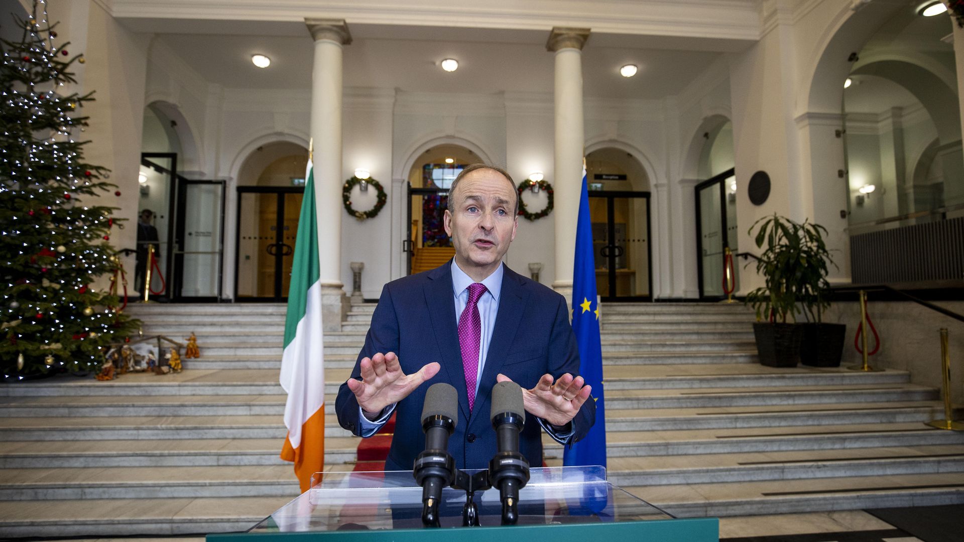 Taoiseach Michael Martin delivering an address to the nation on the latest update to lockdown restrictions at the government buildings, Dublin - Credit: PA/Julien Behal Photography