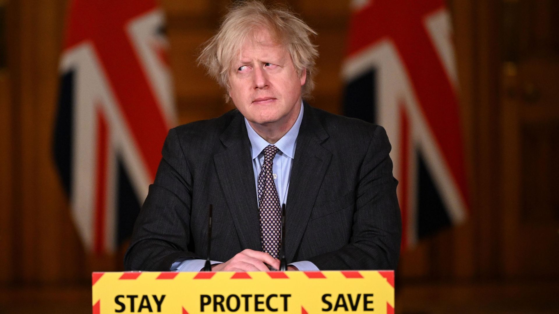 Prime Minister Boris Johnson at a Number 10 press conference - Credit: POOL/AFP via Getty Images