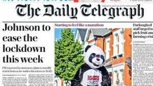 The front page of the Telegraph as Boris Johnson plans his return to Downing Street during the coronavirus outbreak. Photograph; Twitter. - Credit: Archant
