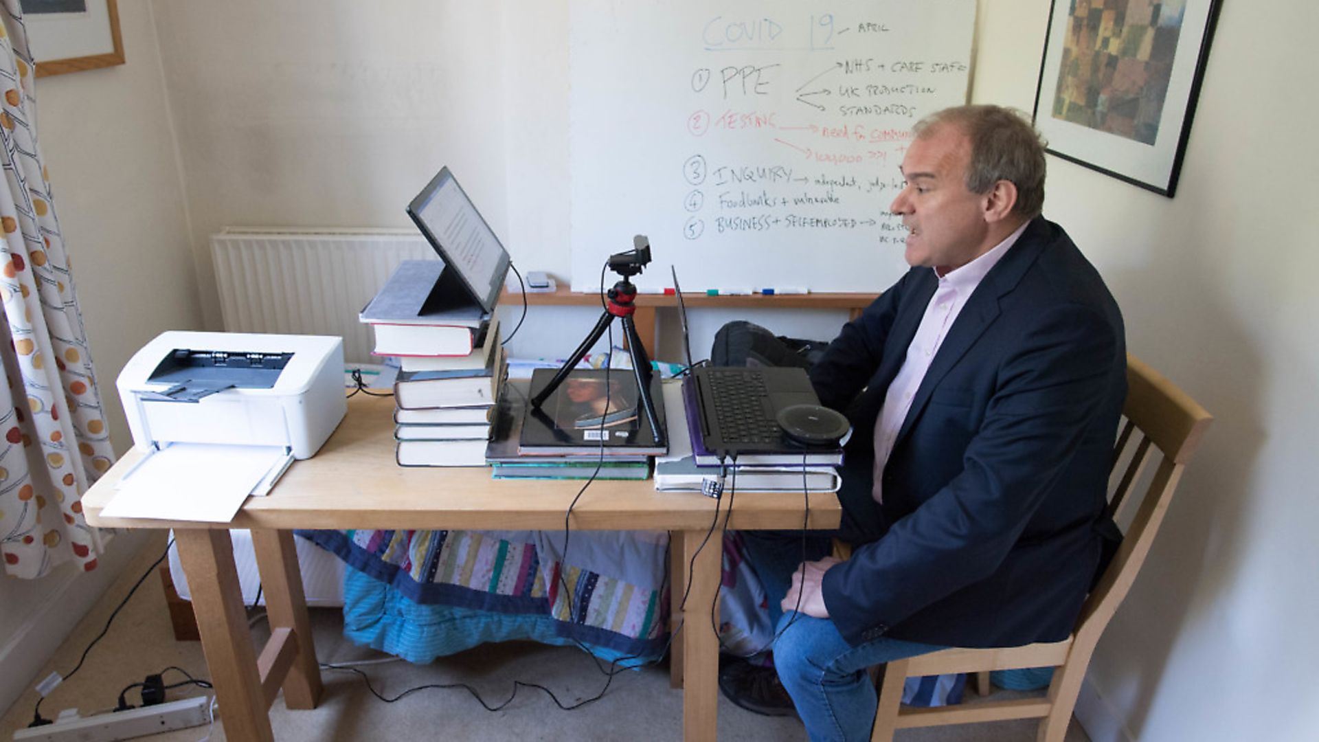 Liberal Democrat acting leader Sir Ed Davey takes part in the first virtual Prime Minister's Questions from his home in Surbiton, south London. Picture: PA - Credit: PA