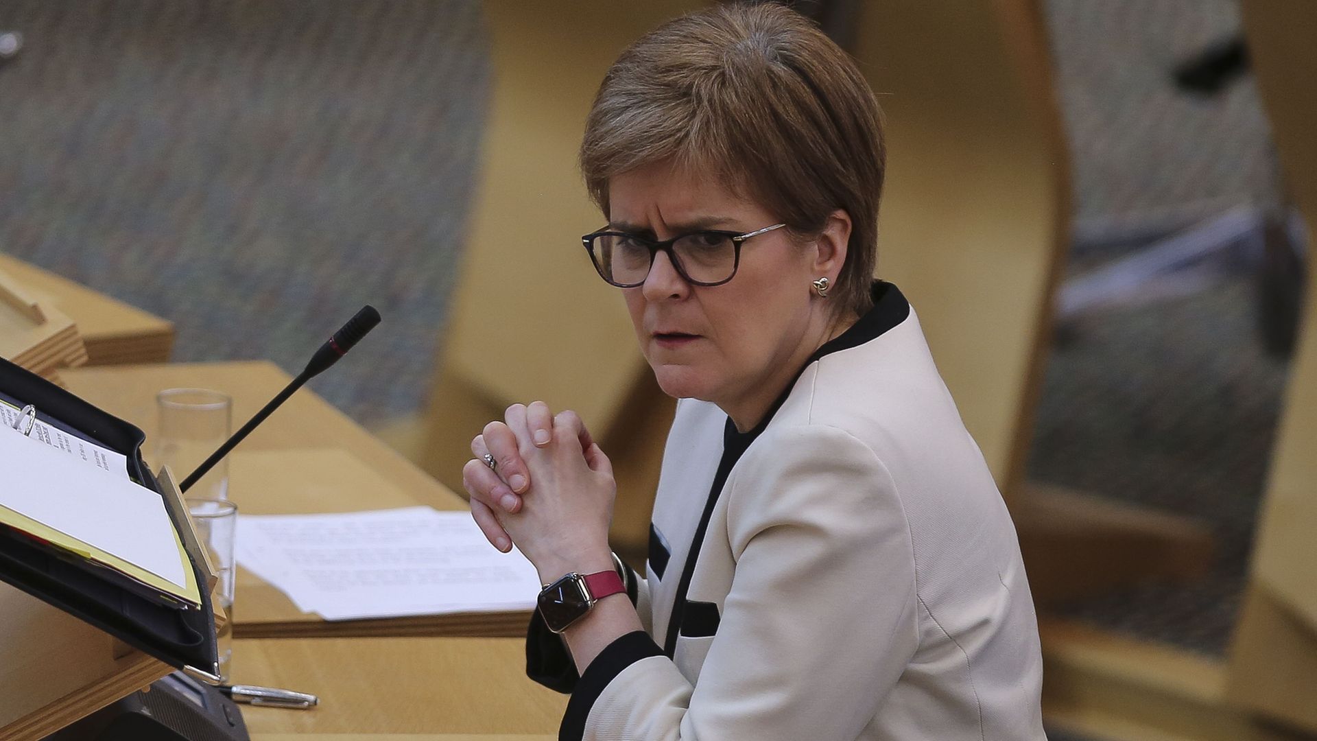 First Minister Nicola Sturgeon during First Minister's Questions at the Scottish Parliament in Holyrood - Credit: PA