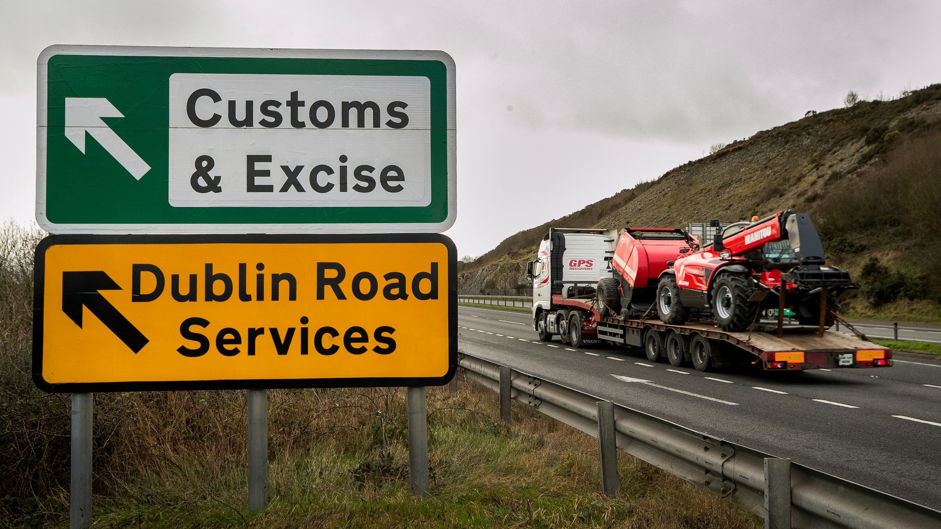 Traffic passing close to the border between Northern Ireland and Republic of Ireland just outside Newry Co. Down - Credit: PA