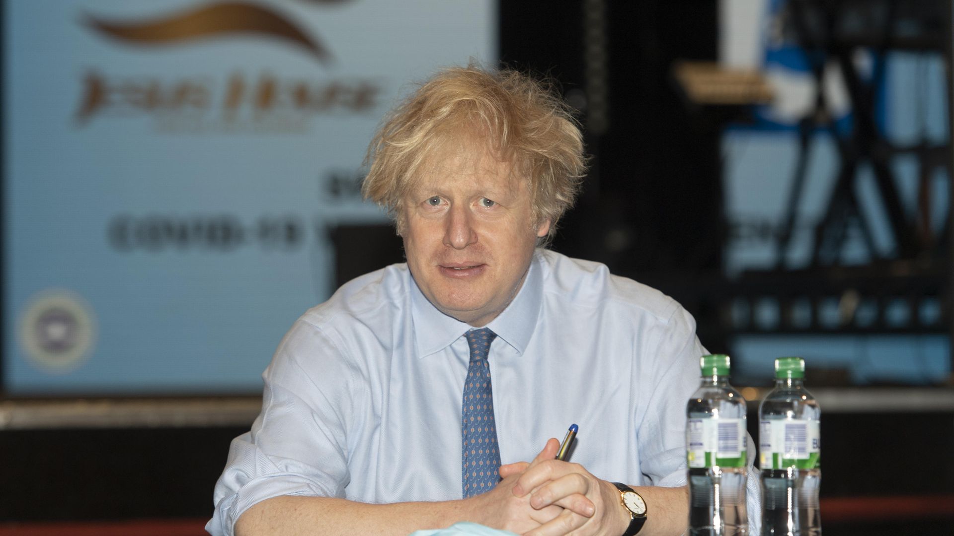 Prime Minister Boris Johnson talks to church leaders during a visit to a vaccination centre - Credit: PA