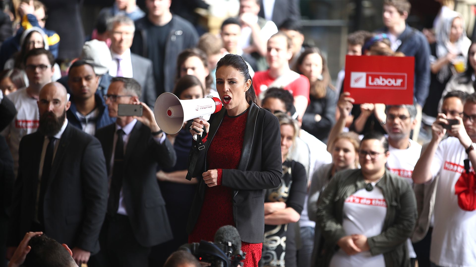 Jacinda Ardern on the campaign trail ahead of her victory in the New Zealand election in 2017, held under a form of proportional representation - Credit: Getty Images