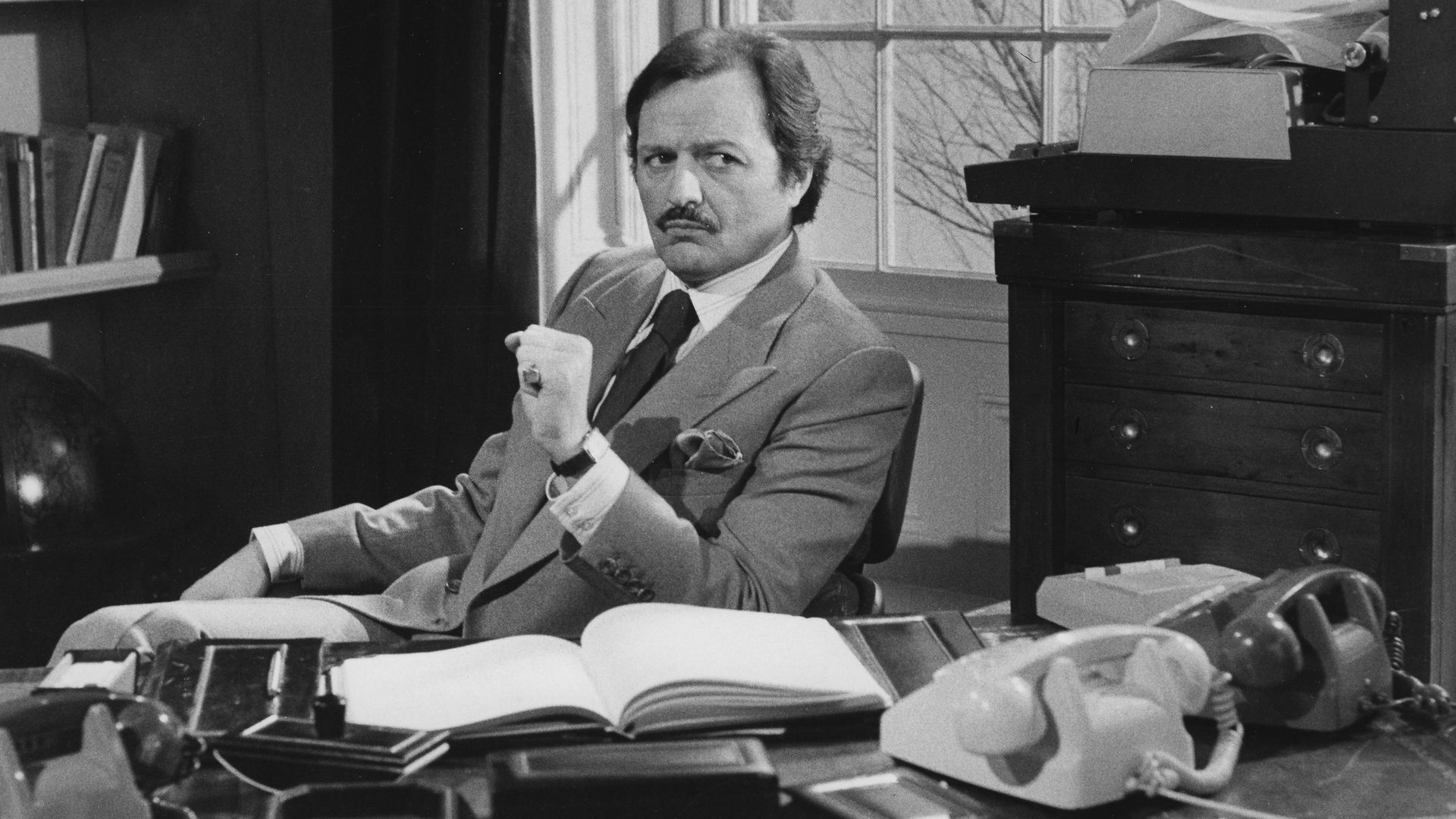 Peter Bowles in a scene from the television sitcom To the Manor Born in 1979 - Credit: Getty Images