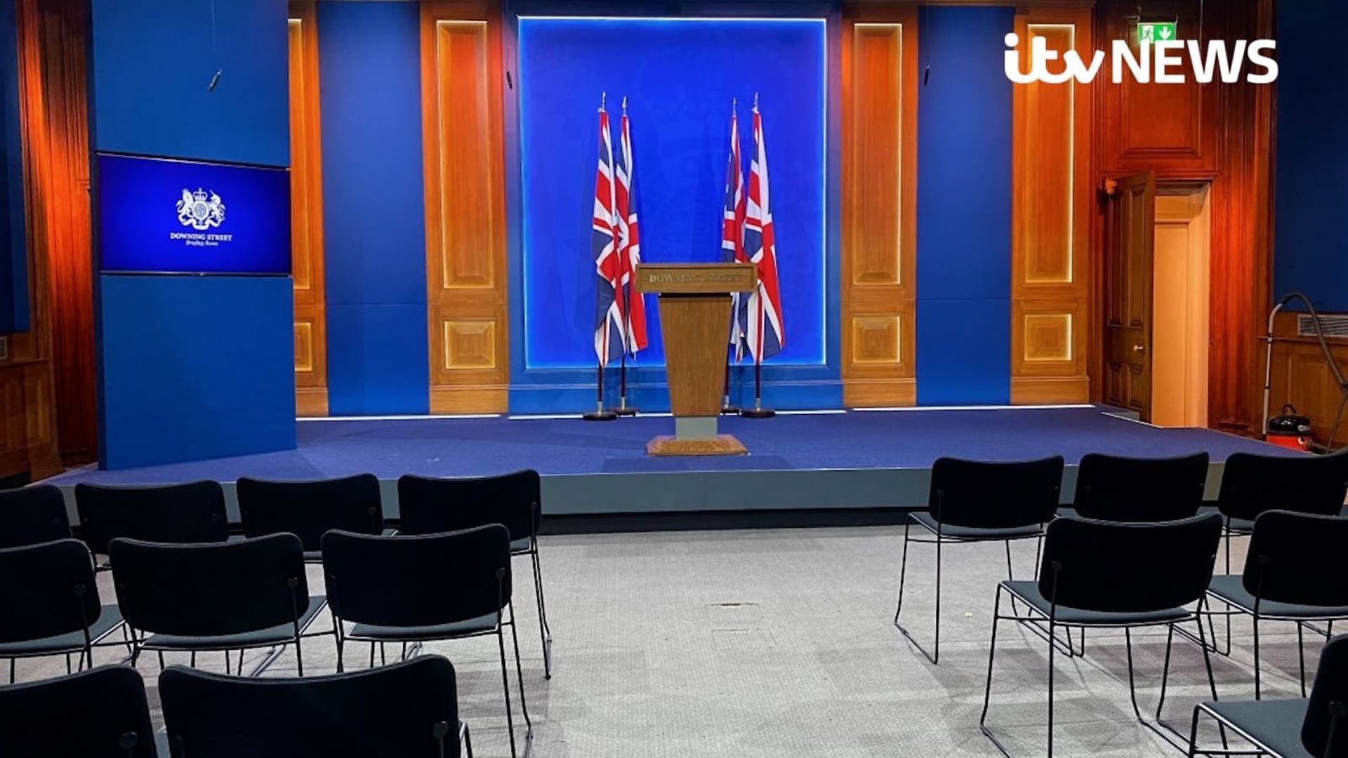 The new No. 10 Downing Street press briefing room, built at a cost of just £2.6million - Credit: ITV News