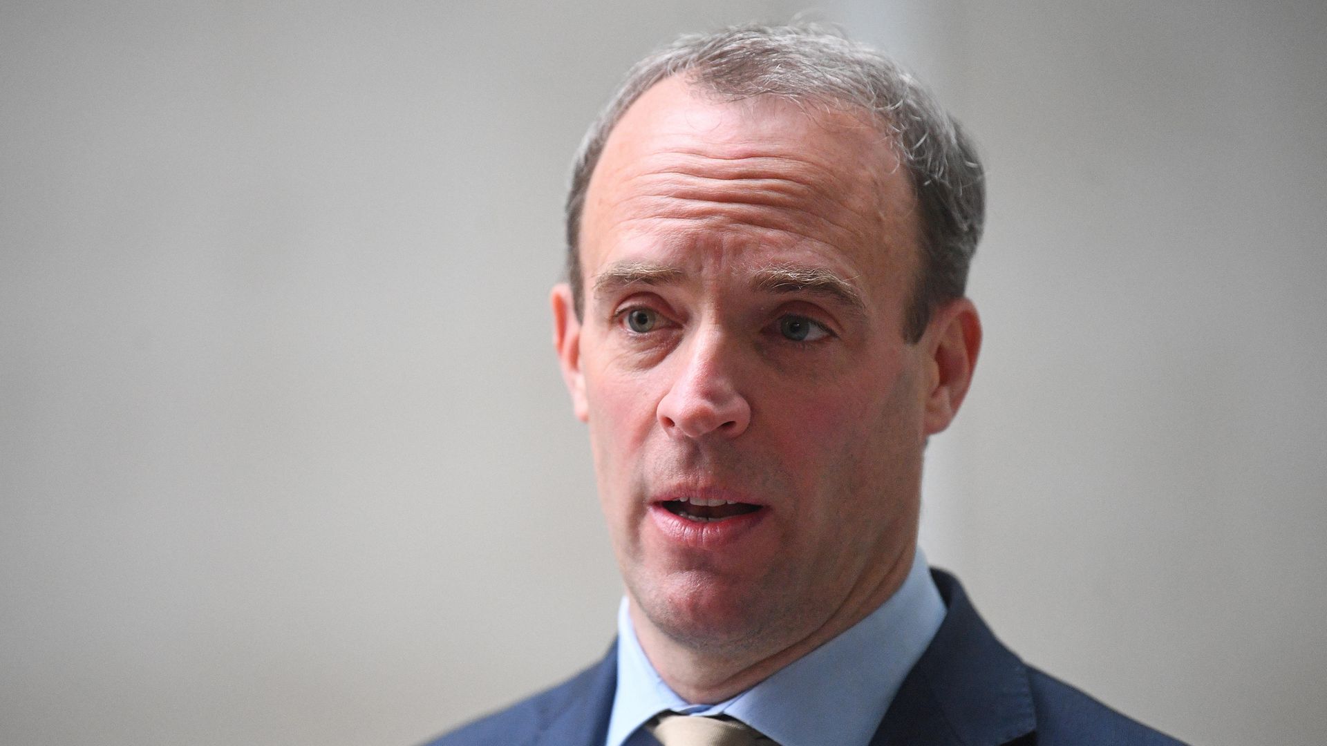 Foreign secretary Dominic Raab speaks to the media outside BBC Broadcasting House in central London - Credit: PA