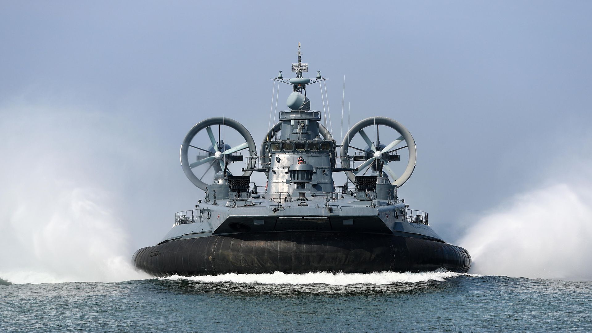 A Dyugon-class landing craft takes part in a military exercise in amphibious landing at the Khmelevka range, on Russia's Baltic coast in the Kaliningrad Region in 2019 - Credit: Vitaly Nevar/TASS