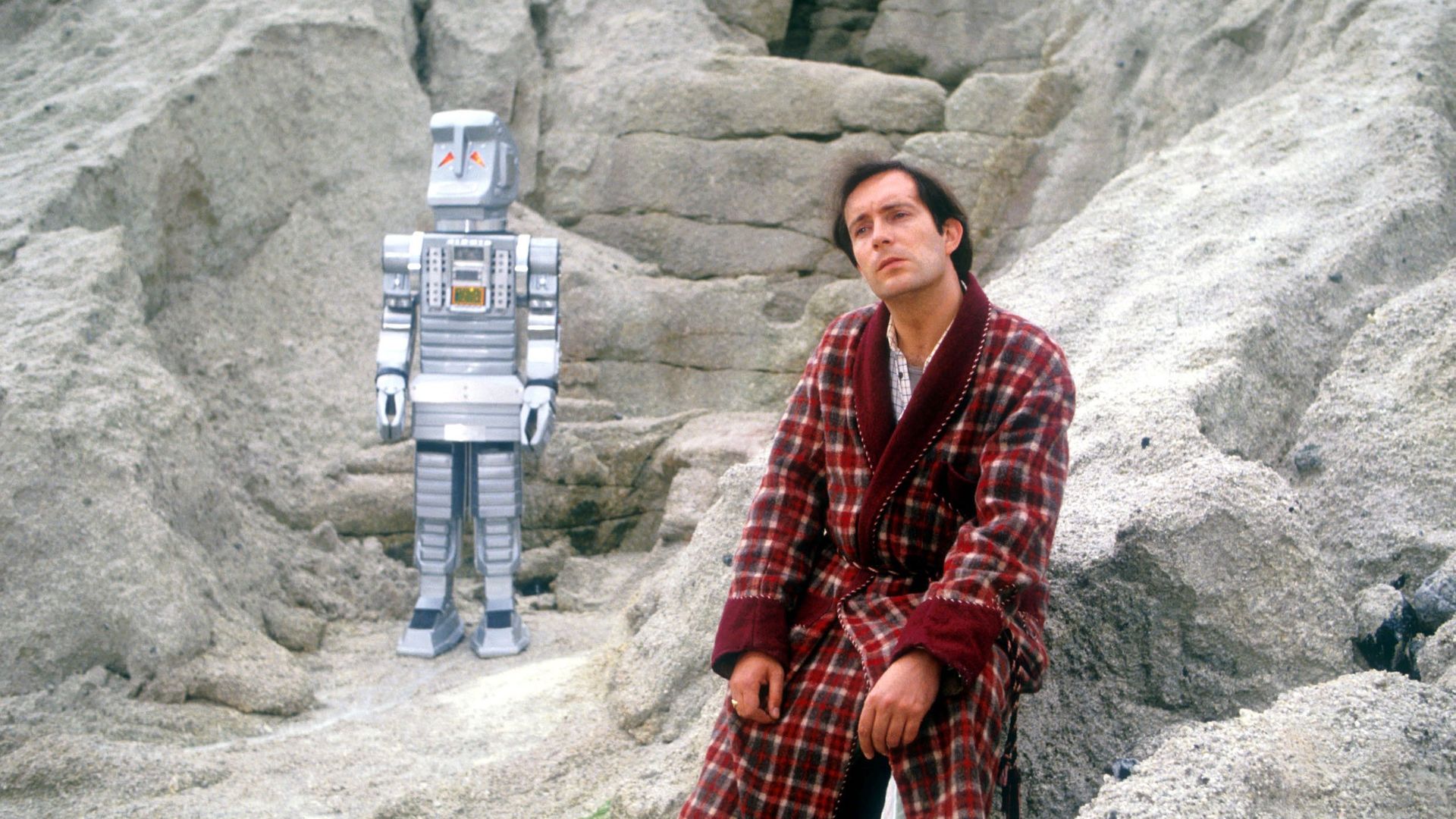 Simon Jones, as Arthur Dent in the BBC's 1981 series The Hitchhiker's Guide to the Galaxy - Credit: BBC