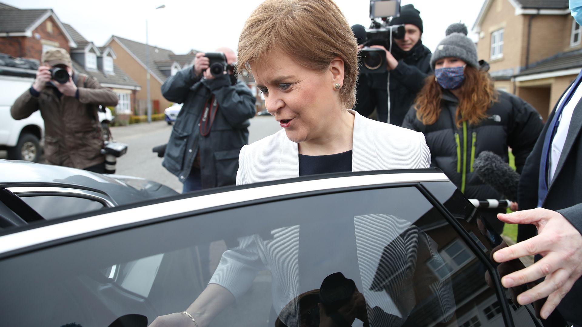 First minister of Scotland, Nicola Sturgeon, leaves her home in Glasgow - Credit: PA