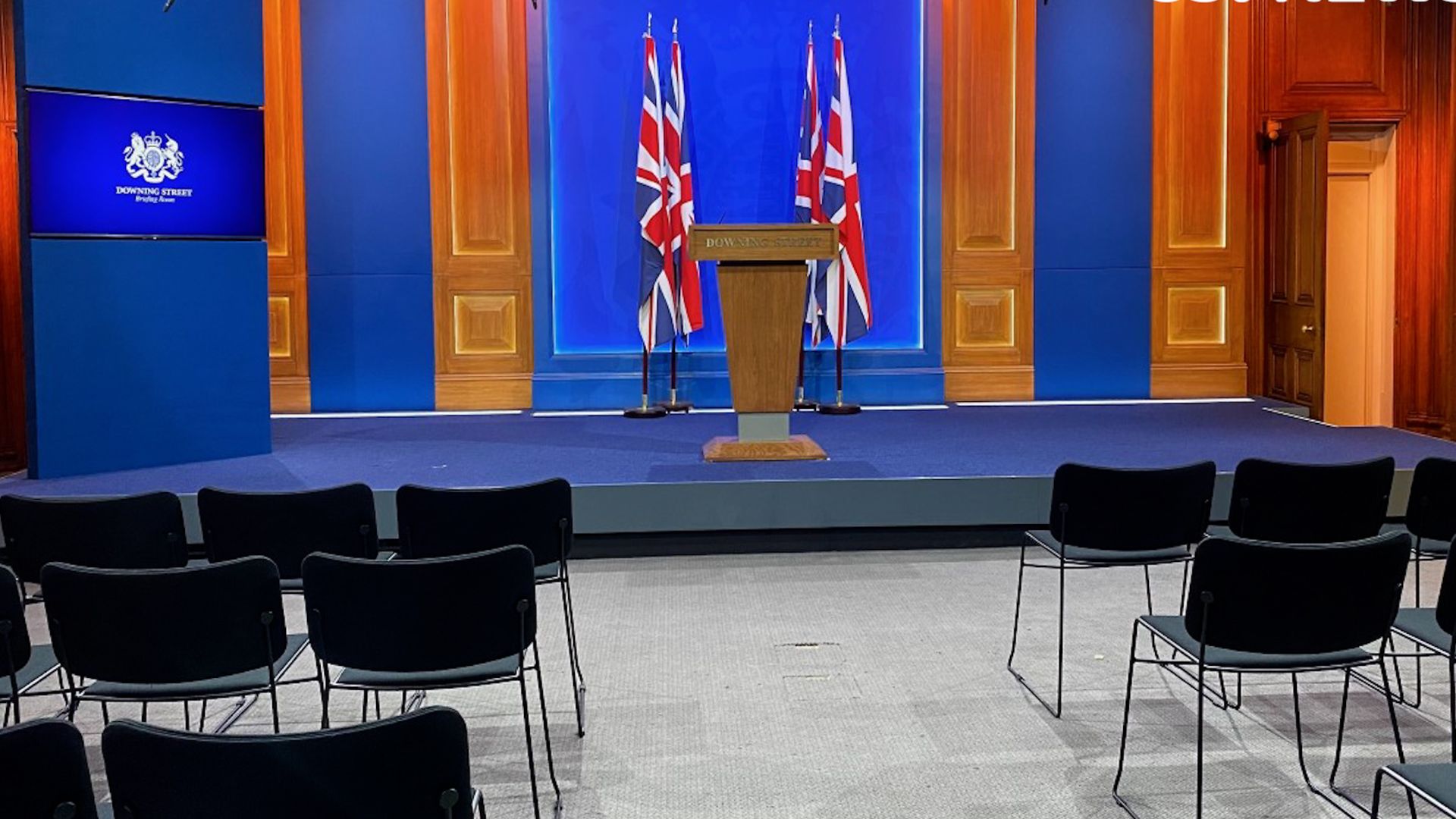 Downing Street's new White-House style media briefing room - Credit: PA