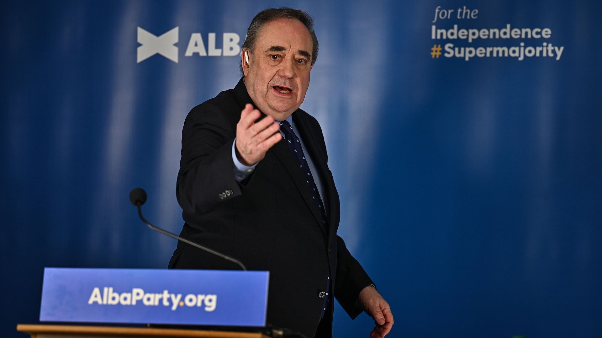 Alex Salmond speaks during the Alba Party campaign launch on April 6 - Credit: Getty Images