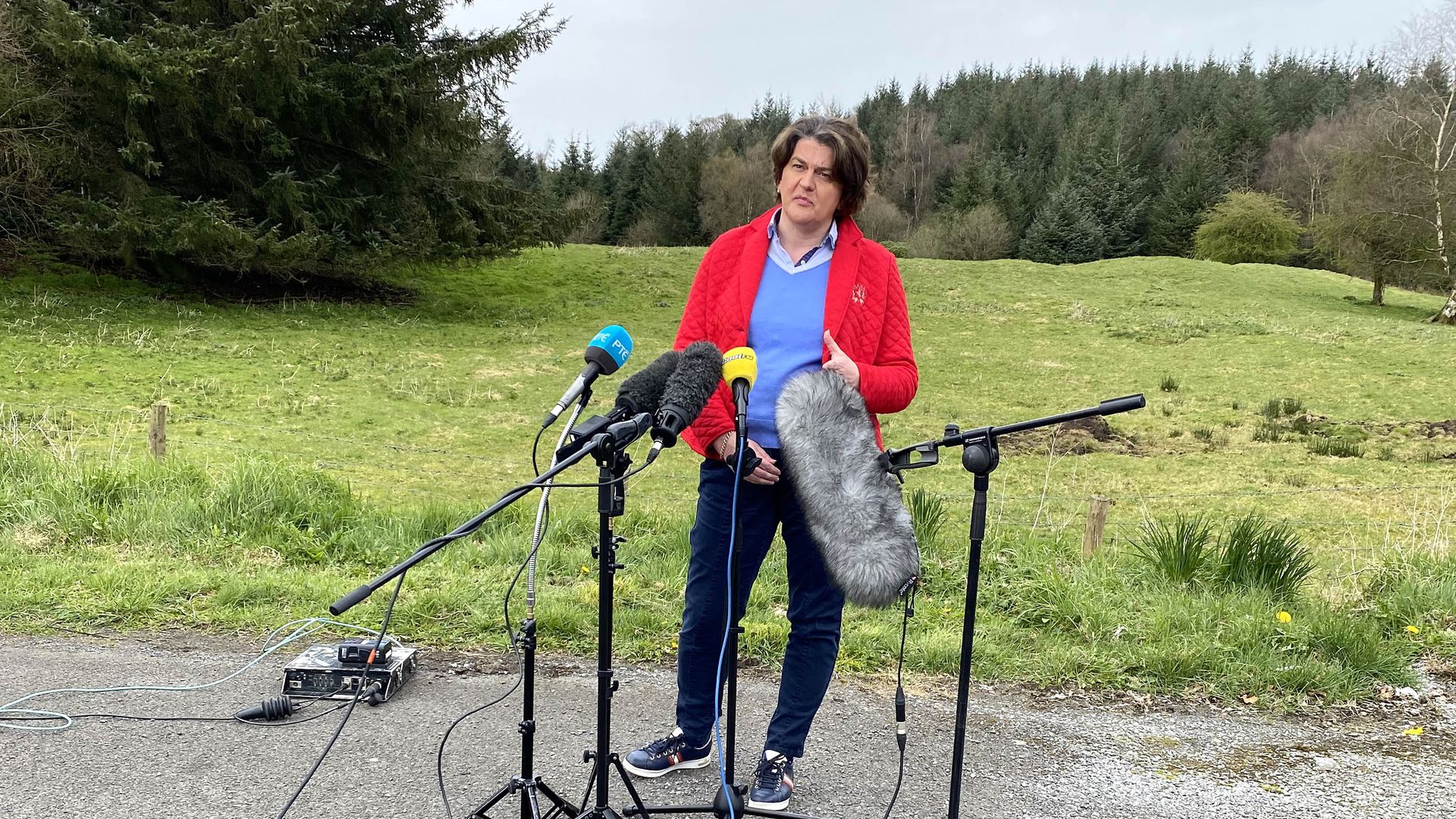 Northern Ireland First Minister Arlene Foster speaking in Co Fermanagh in Northern Ireland blamed 'malign' criminal elements for whipping up young people involved in recent violence across parts of Northern Ireland - Credit: PA