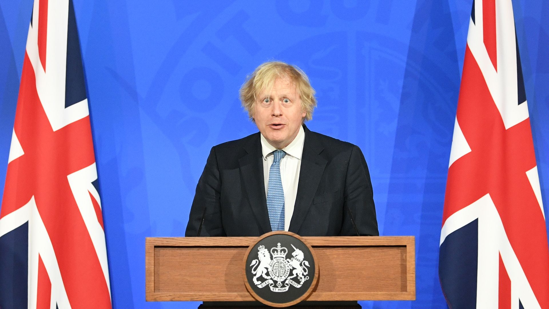 Prime minister Boris Johnson during a coronavirus press briefing broadcast on TV - Credit: PA