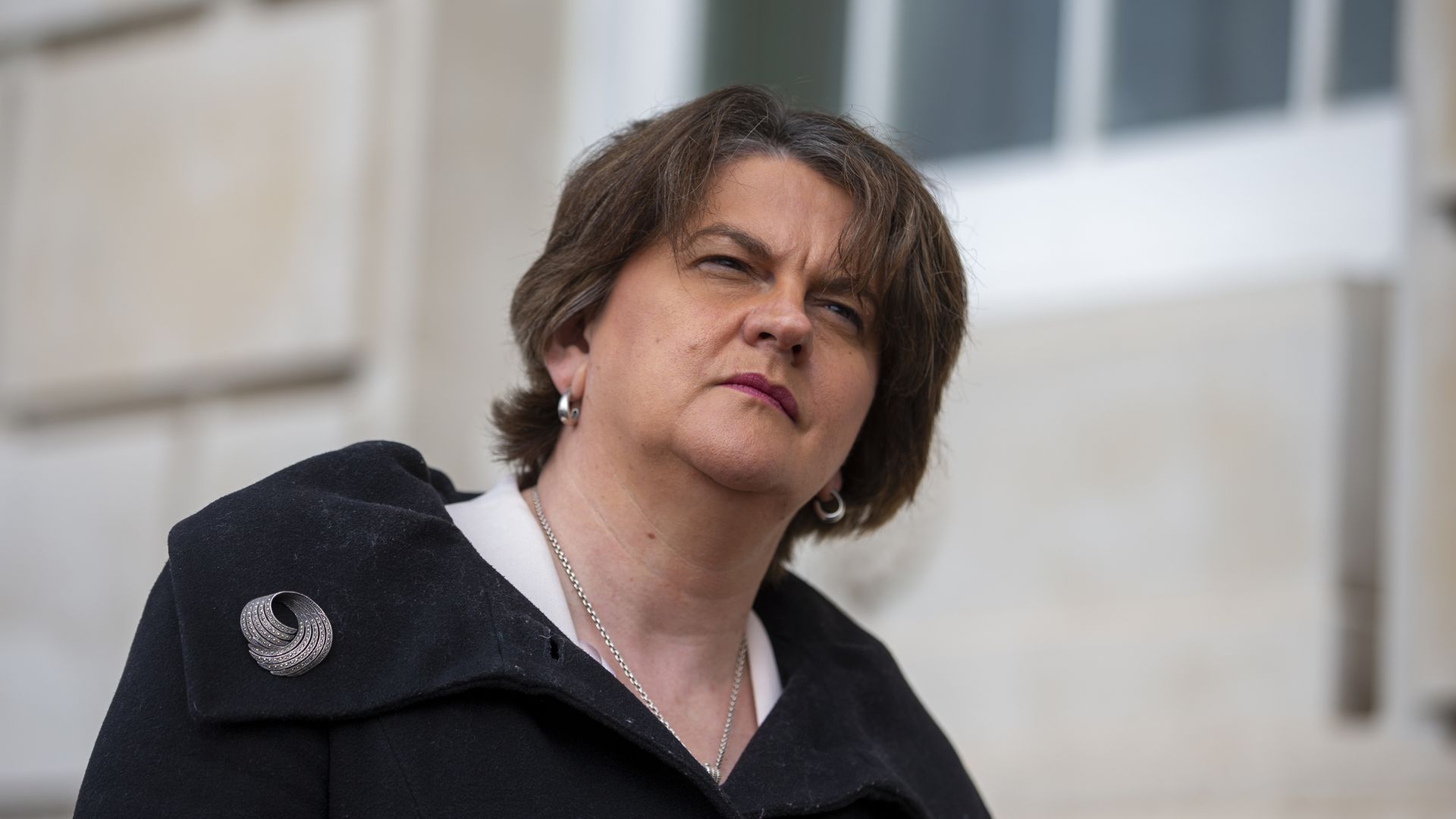 First minister Arlene Foster during a press conference outside Parliament Buildings at Stormont - Credit: PA